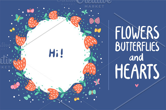 Flowers, Butterflies and Hearts in Patterns