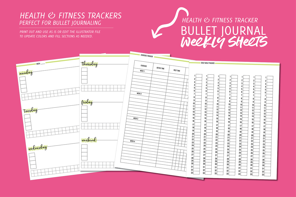 Health & Fitness Weekly Sheets in Stationery Templates - product preview 1