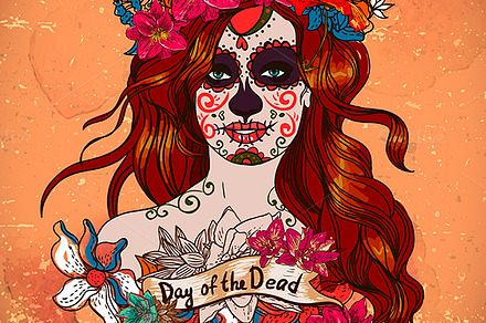 Girl with Sugar Skull Face ~ Illustrations ~ Creative Market