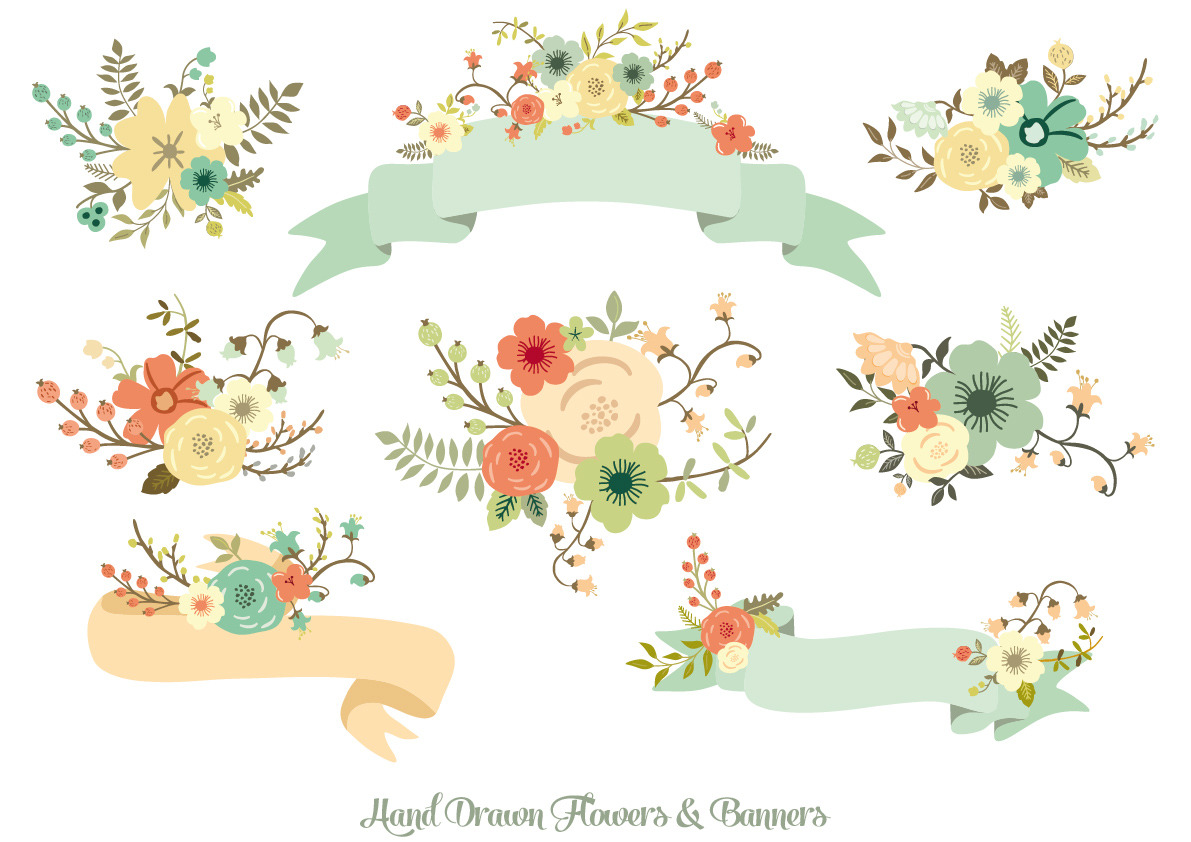 112 present hand drawn banners and flowers cm 01