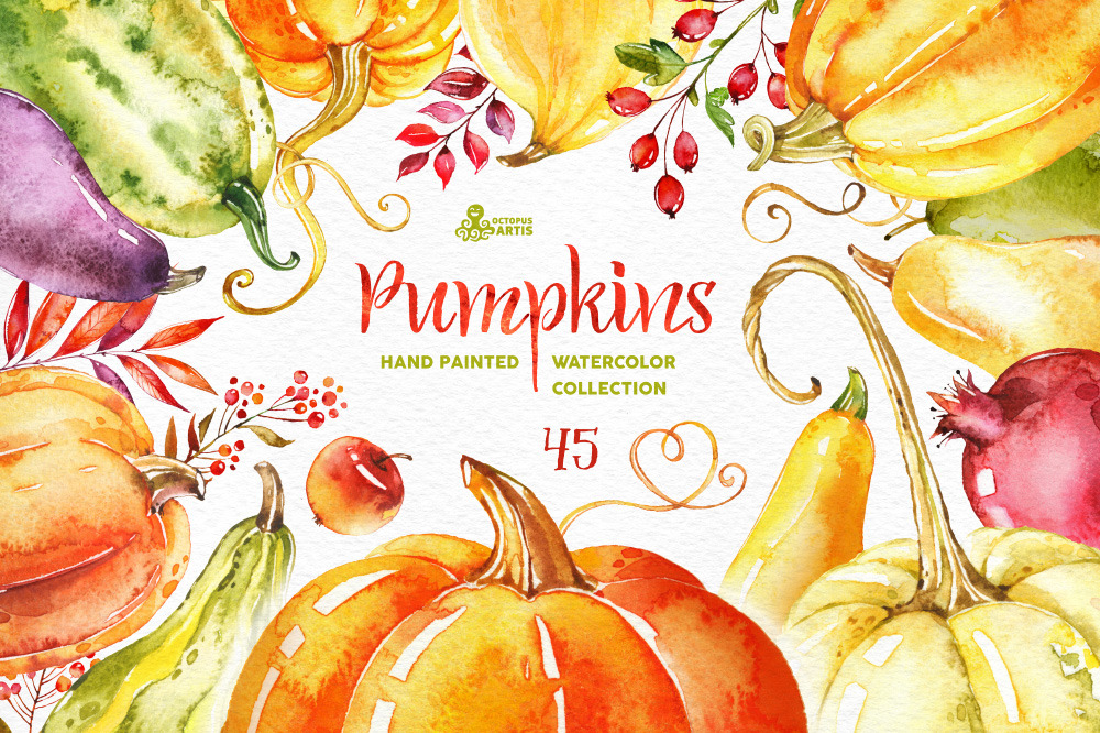 Pumpkins. Watercolor collection ~ Illustrations ~ Creative ...