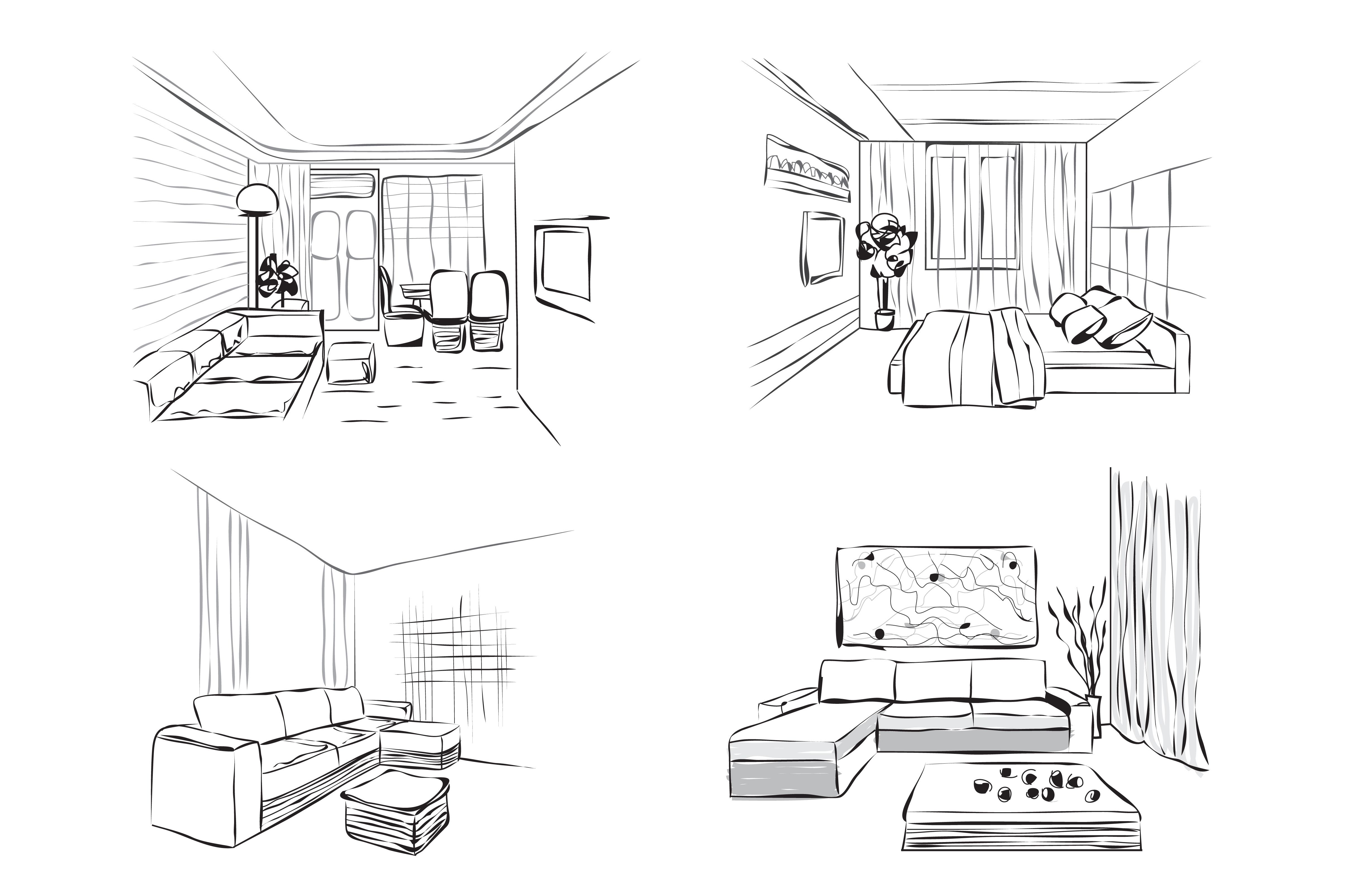 Room Interior Sketches ~ Illustrations ~ Creative Market