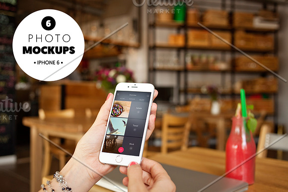 Download iphone 6 in the cafe-6 photo mockups