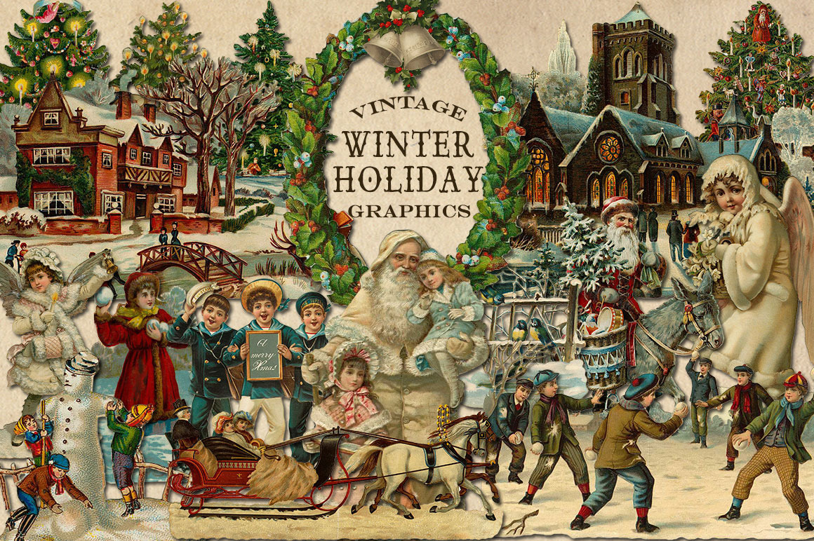 Vintage Winter Holiday Graphics ~ Graphic Objects ...