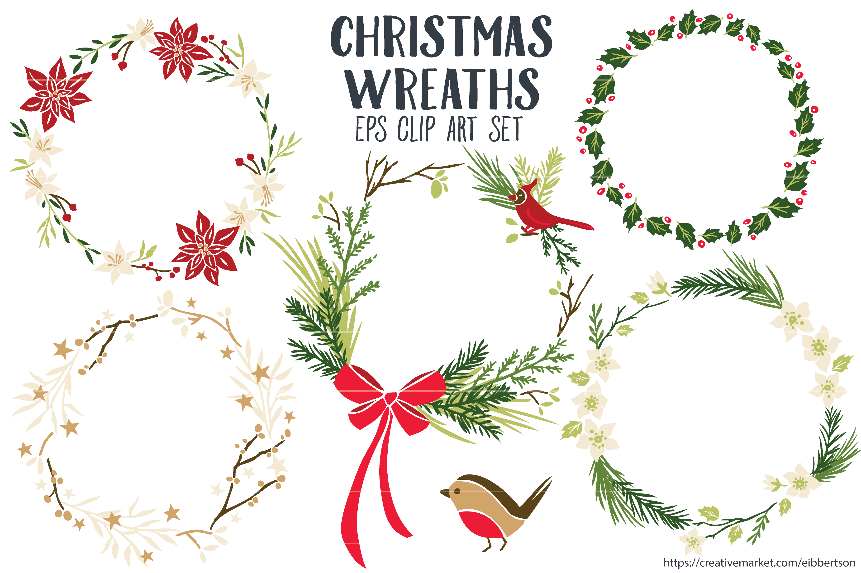 Download Christmas Wreaths Clipart Vector EPS ~ Illustrations ...
