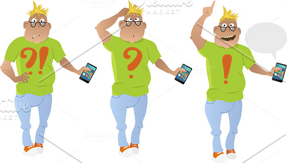 Customer and his smart-phone in Illustrations