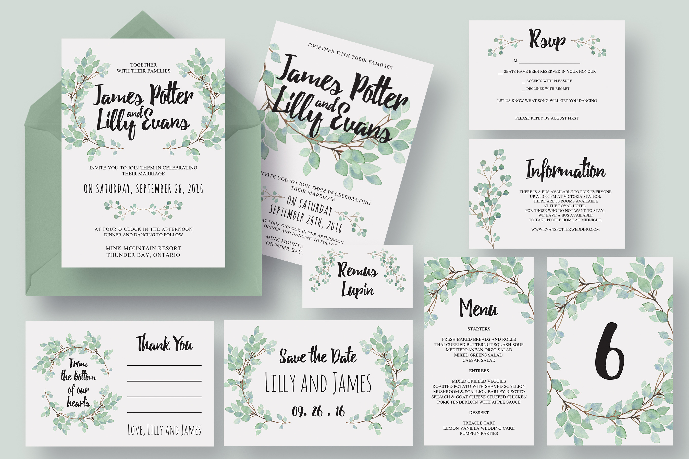 Eucalyptus Wedding Invitation Suite Invitation Templates