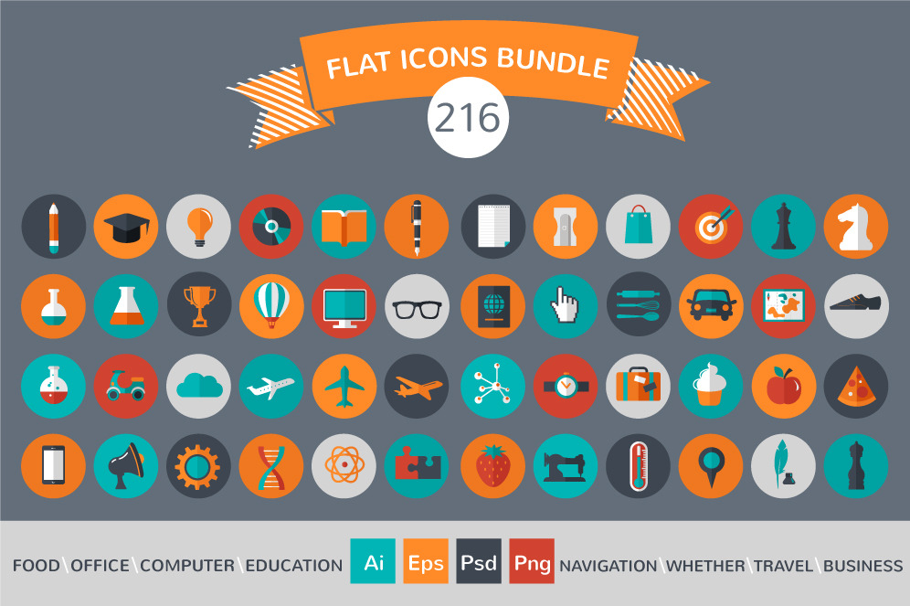 Download 216 Flat vector icons bundle ~ Icons ~ Creative Market