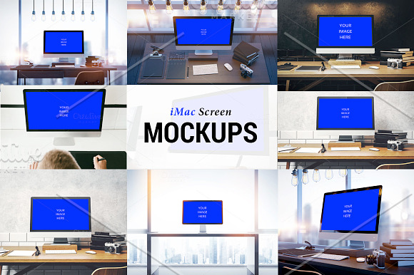 9 iMac Screen Photo Mockups in Product Mockups