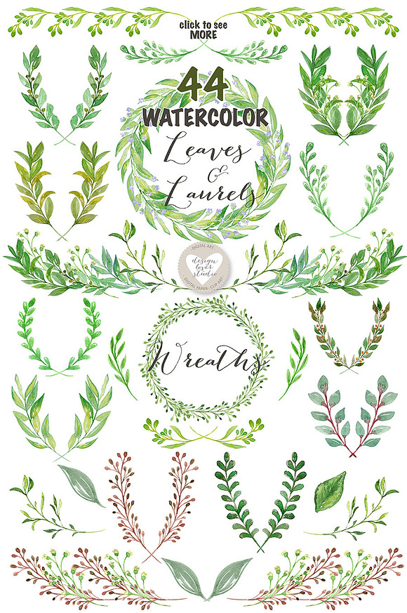 Watercolor Leaves, Laurel and Wreath ~ Illustrations ...